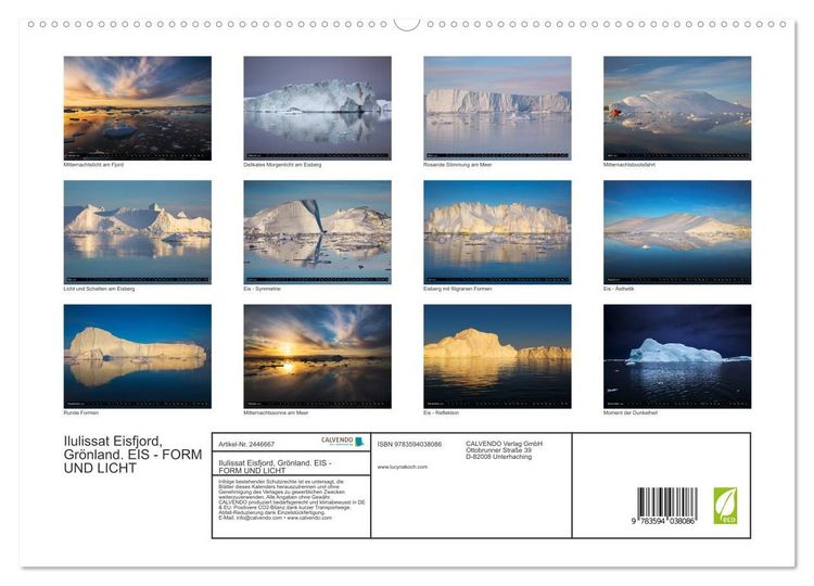 Produktbild: Ilulissat Eisfjord, Gr&ouml;nland. EIS - FORM UND LICHT (hochwertiger Premium Wandkalender 2027 DIN A2 quer), Kunstdruck in Hochglanz
