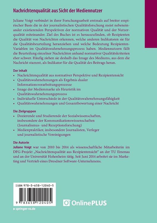 Produktbild: Nachrichtenqualit&auml;t aus Sicht der Mediennutzer
