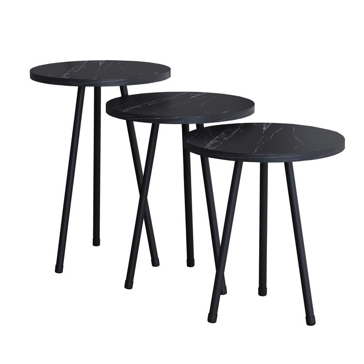 Produktbild: 3 tlg. Holz Beistelltisch Couchtisch Mamor Mirola