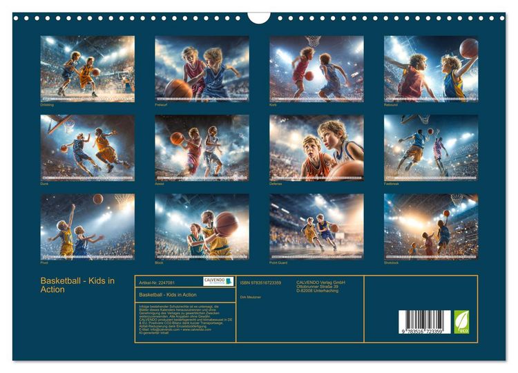 Produktbild: Basketball - Kids in Action (Wandkalender 2026 DIN A3 quer), CALVENDO Monatskalender