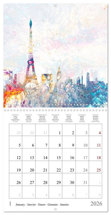 Produktbild: Colorful metropolises of the world - Acrylic Pouring of skylines of famous world cities (Wall Calendar 2026 12 &times; 12 Inch) CALVENDO 12 Month Wall Calendar