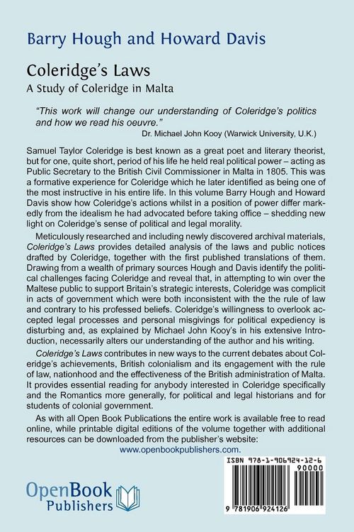 Produktbild: Coleridge's Laws. a Study of Coleridge in Malta.