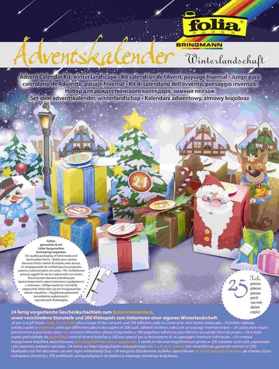 Produktbild: Folia  Adventskalender Bastelset Winterlandschaft, 24 Stanzb&ouml;gen in 25x33cm, inkl. Klebepads