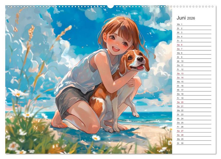 Produktbild: Anime-Freunde - Terminplaner mit niedlichen Tierfreundschaften (hochwertiger Premium Wandkalender 2026 DIN A2 quer), Kunstdruck in Hochglanz