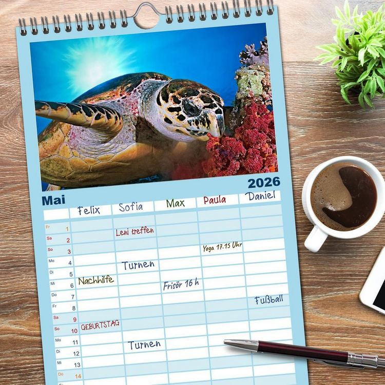 Produktbild: Familienplaner 2026 - Schildkr&ouml;ten des Ozeans mit 5 Spalten (Wandkalender, 21 x 45 cm) CALVENDO