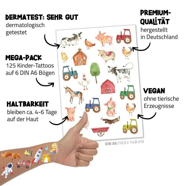 Produktbild: HAPPY TATTS, Kinder-Tattoos, 'Muh & M&auml;h' (48 Stk.)