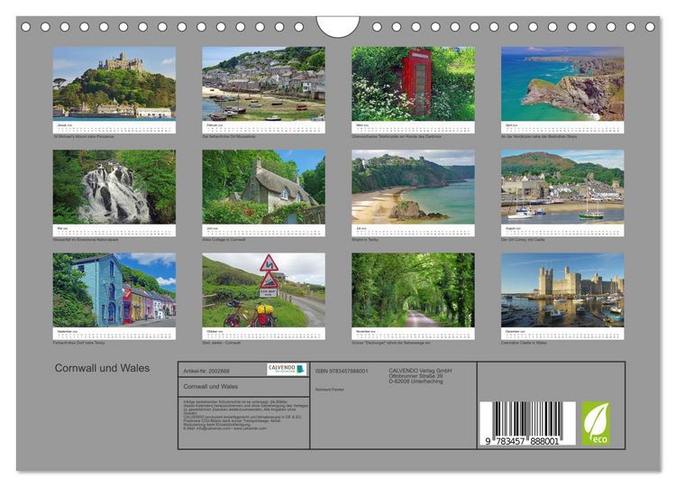 Produktbild: Cornwall und Wales (Wandkalender 2026 DIN A4 quer), CALVENDO Monatskalender