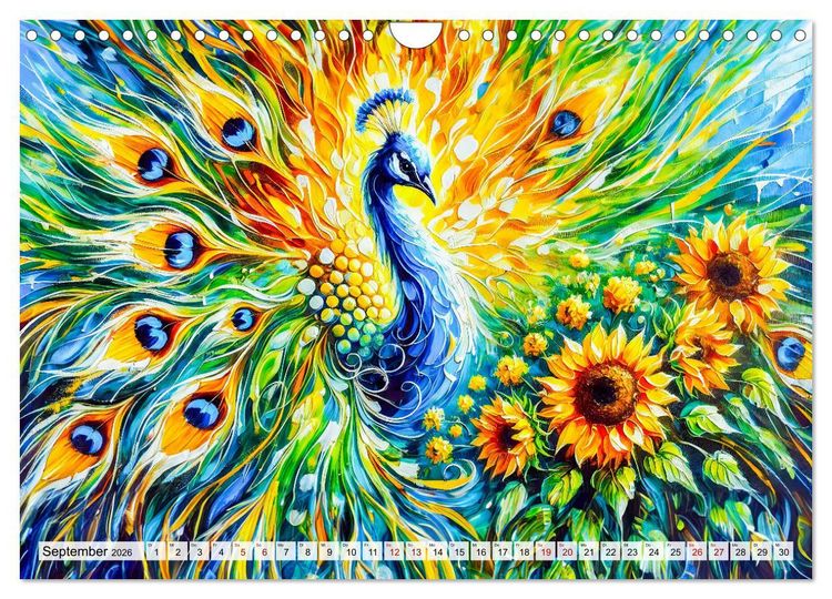 Produktbild: Tanz der Pfauen - Jahreszeiten in abstrakter Eleganz (Wandkalender 2026 DIN A4 quer), CALVENDO Monatskalender