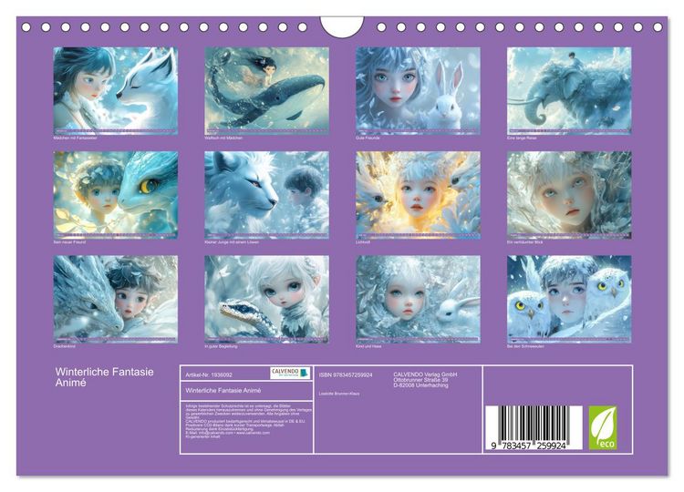 Produktbild: Winterliche Fantasie Anim&eacute; (Wandkalender 2026 DIN A4 quer), CALVENDO Monatskalender
