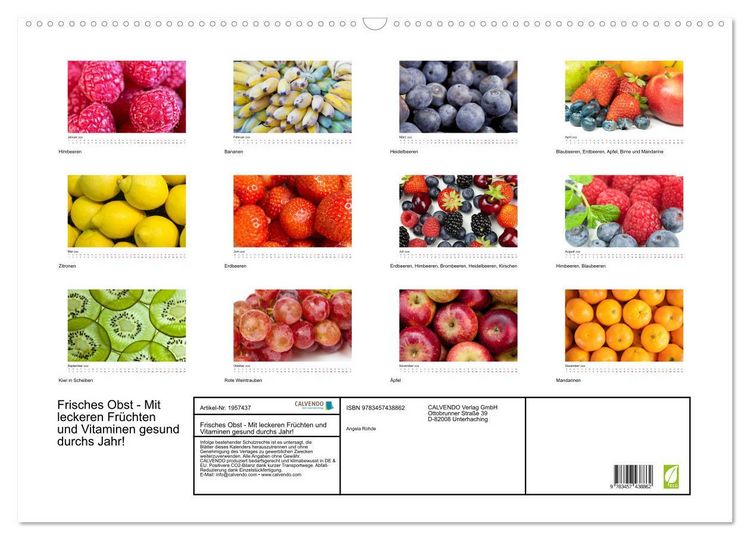 Produktbild: Frisches Obst - Mit leckeren Fr&uuml;chten und Vitaminen gesund durchs Jahr! (Wandkalender 2026 DIN A2 quer), CALVENDO Monatskalender
