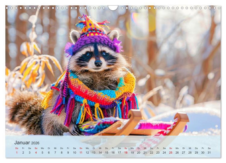 Produktbild: Niedlicher Waschb&auml;ren-Style. Modisch, elegant und blumig (Wandkalender 2026 DIN A3 quer), CALVENDO Monatskalender