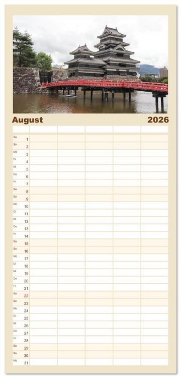Produktbild: Familienplaner 2026 - Japan - Impressionen aus dem Land der aufgehenden Sonne mit 5 Spalten (Wandkalender, 21 x 45 cm) CALVENDO