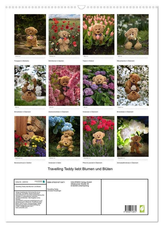 Produktbild: Travelling Teddy liebt Blumen und Bl&uuml;ten (Wandkalender 2026 DIN A2 hoch), CALVENDO Monatskalender
