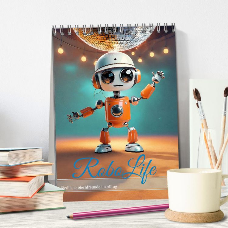 Produktbild: RoboLife - Niedliche Blechfreunde im Alltag (Tischkalender 2026 DIN A5 hoch), CALVENDO Monatskalender