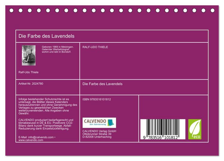 Produktbild: Die Farbe des Lavendels (Tischkalender 2026 DIN A5 quer), CALVENDO Monatskalender