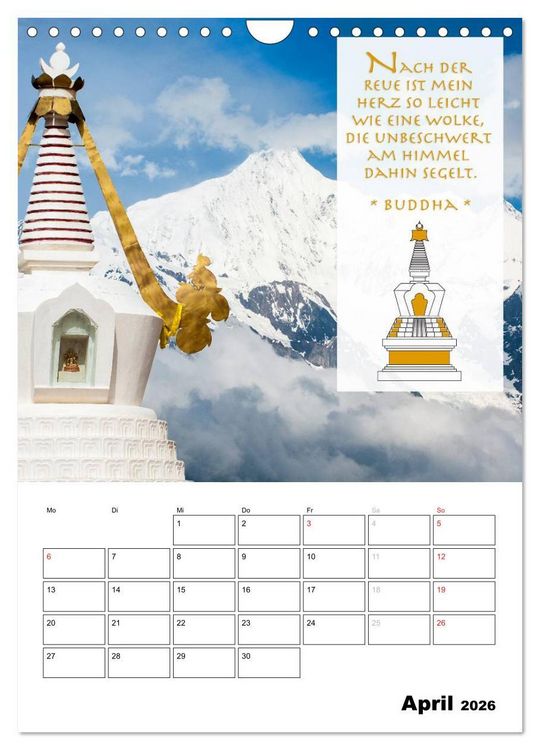 Produktbild: BUDDHAS ZITATE Buddhistische Weisheiten (Wandkalender 2026 DIN A4 hoch), CALVENDO Monatskalender