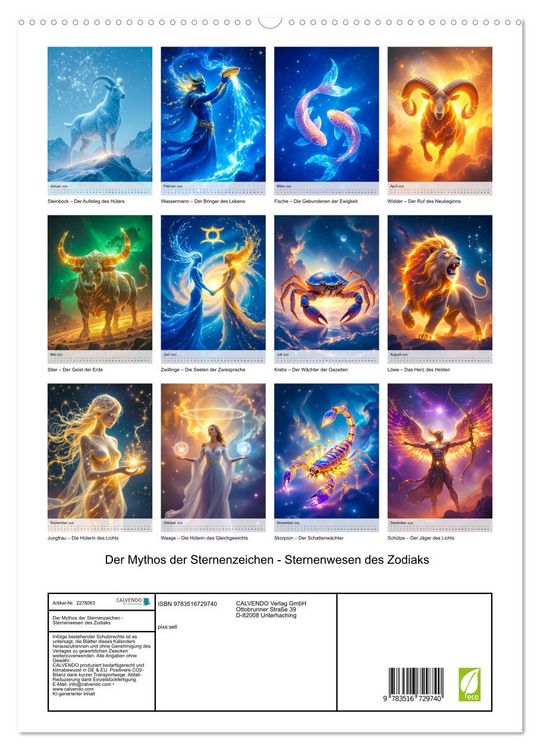 Produktbild: Der Mythos der Sternenzeichen - Sternenwesen des Zodiaks (hochwertiger Premium Wandkalender 2026 DIN A2 hoch), Kunstdruck in Hochglanz