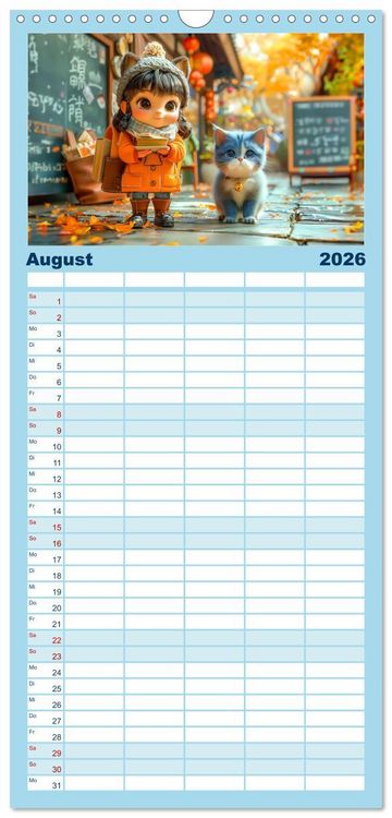 Produktbild: Familienplaner 2026 - Lina und die Katzen - Magische Abenteuer in niedlichen Szenen mit 5 Spalten (Wandkalender, 21 x 45 cm) CALVENDO