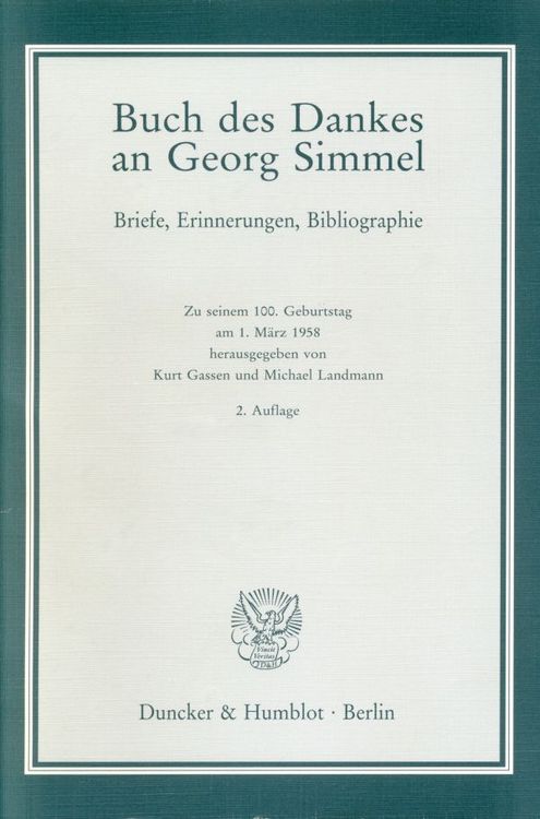Produktbild: Buch des Dankes an Georg Simmel.