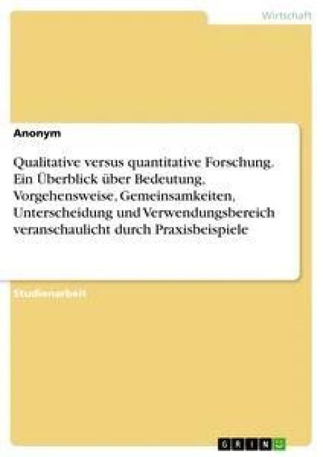 Produktbild: Qualitative versus quantitative Forschung. Ein &Uuml;berblick &uuml;ber Bedeutung, Vorgehensweise, Gemeinsamkeiten, Unterscheidung und Verwendungsbereich veranschaulicht durch Praxisbeispiele