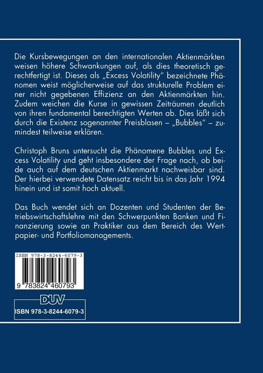Produktbild: Bubbles und Excess Volatility auf dem deutschen Aktienmarkt