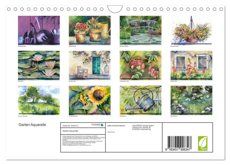 Produktbild: Garten Aquarelle (Wandkalender 2026 DIN A4 quer), CALVENDO Monatskalender