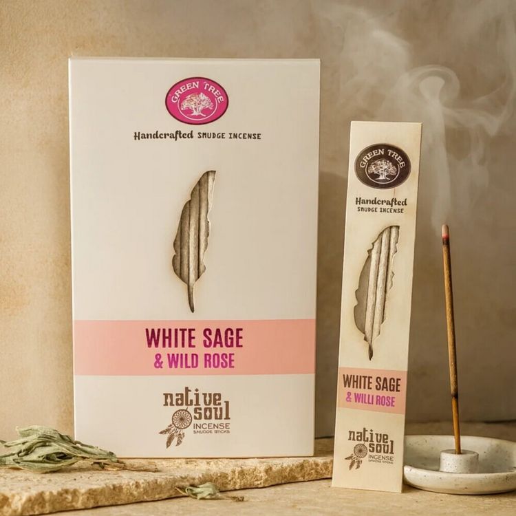 Produktbild: Green Tree Native Soul Smudge Incense "White Sage & Wild Rose" 15gr. (8 Sticks)
