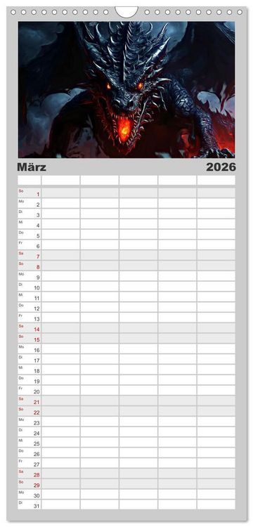 Produktbild: Familienplaner 2026 - Drachen - Gef&uuml;rchtete, aber nicht immer b&ouml;se Fabelwesen mit 5 Spalten (Wandkalender, 21 x 45 cm) CALVENDO
