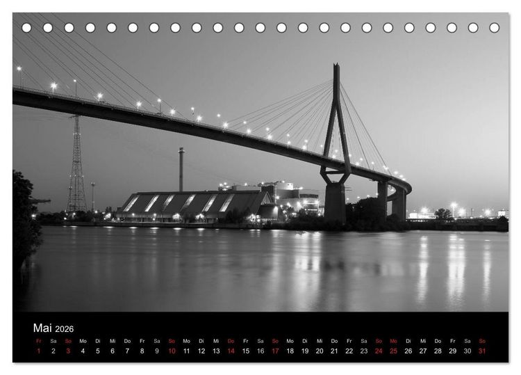 Produktbild: Hamburg monochrome Impressionen (Tischkalender 2026 DIN A5 quer), CALVENDO Monatskalender