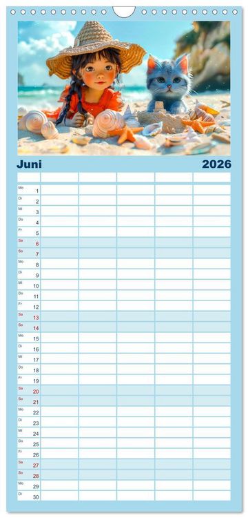 Produktbild: Familienplaner 2026 - Lina und die Katzen - Magische Abenteuer in niedlichen Szenen mit 5 Spalten (Wandkalender, 21 x 45 cm) CALVENDO
