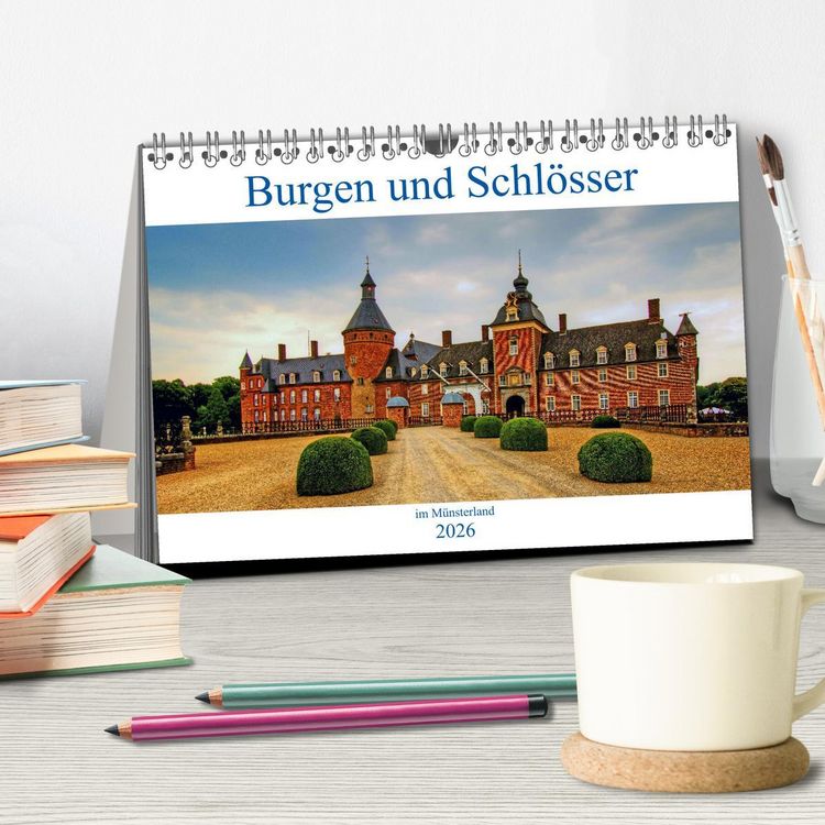 Produktbild: Burgen und Schl&ouml;sser im M&uuml;nsterland (Tischkalender 2026 DIN A5 quer), CALVENDO Monatskalender