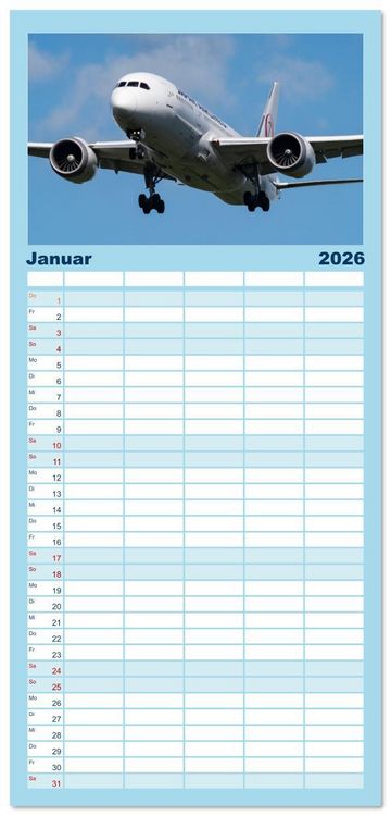 Produktbild: Familienplaner 2026 - Flieger von Boeing mit 5 Spalten (Wandkalender, 21 x 45 cm) CALVENDO