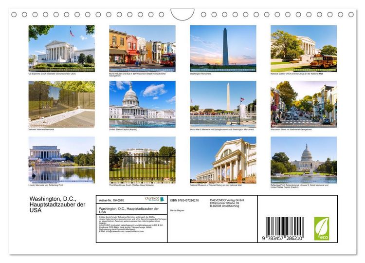 Produktbild: Washington, D.C., Hauptstadtzauber der USA (Wandkalender 2026 DIN A4 quer), CALVENDO Monatskalender