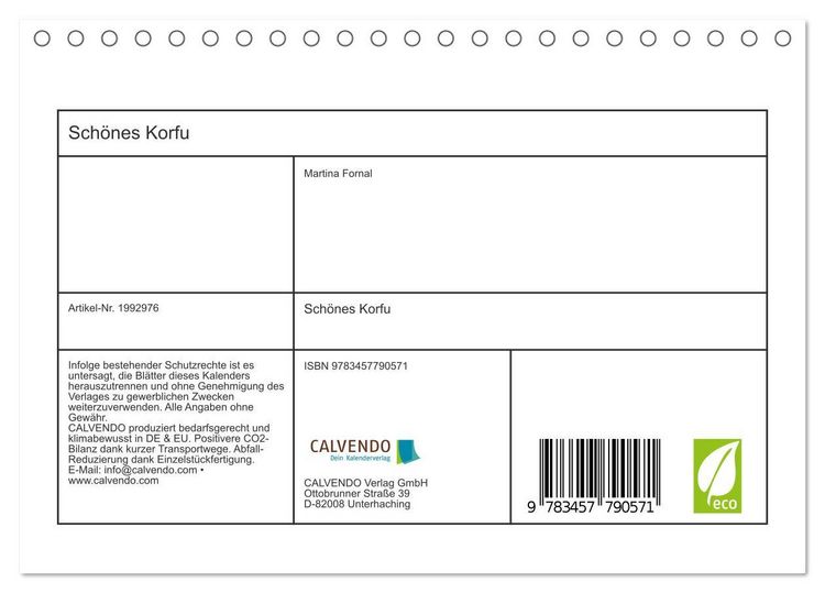 Produktbild: Sch&ouml;nes Korfu (Tischkalender 2026 DIN A5 quer), CALVENDO Monatskalender