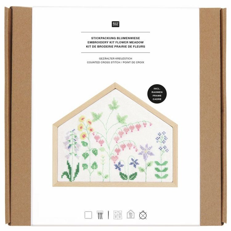 Produktbild: Stickpackung Gez&auml;hlter Kreuzstich, Blumenwiese // Haus Quer S, 20 x 16,5 cm