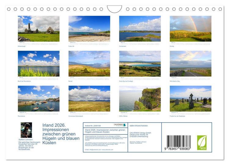 Produktbild: Irland 2026. Impressionen zwischen gr&uuml;nen H&uuml;geln und blauen K&uuml;sten (Wandkalender 2026 DIN A4 quer), CALVENDO Monatskalender
