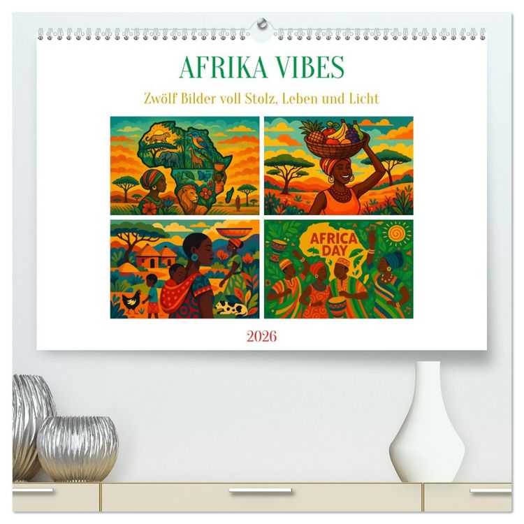 Produktbild: AFRIKA VIBES &ndash; Zw&ouml;lf Bilder voll Stolz, Leben und Licht (hochwertiger Premium Wandkalender 2026 DIN A2 quer), Kunstdruck in Hochglanz