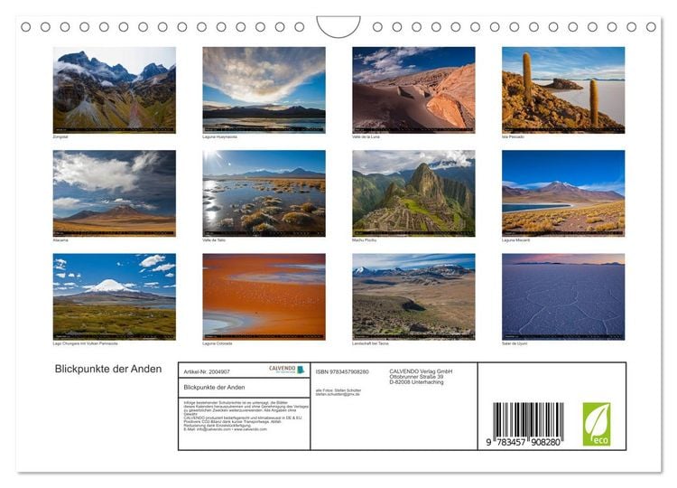 Produktbild: Blickpunkte der Anden (Wandkalender 2026 DIN A4 quer), CALVENDO Monatskalender
