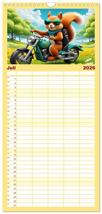 Produktbild: Familienplaner 2026 - Tierische Motorradfahrer mit 5 Spalten (Wandkalender, 21 x 45 cm) CALVENDO