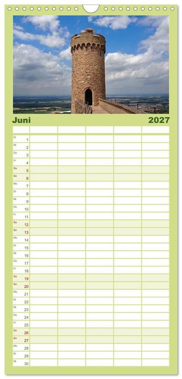 Produktbild: Familienplaner 2027 - Liebliche Bergstra&szlig;e - Burgen, Wein und Fachwerk mit 5 Spalten (Wandkalender, 21 x 45 cm) CALVENDO