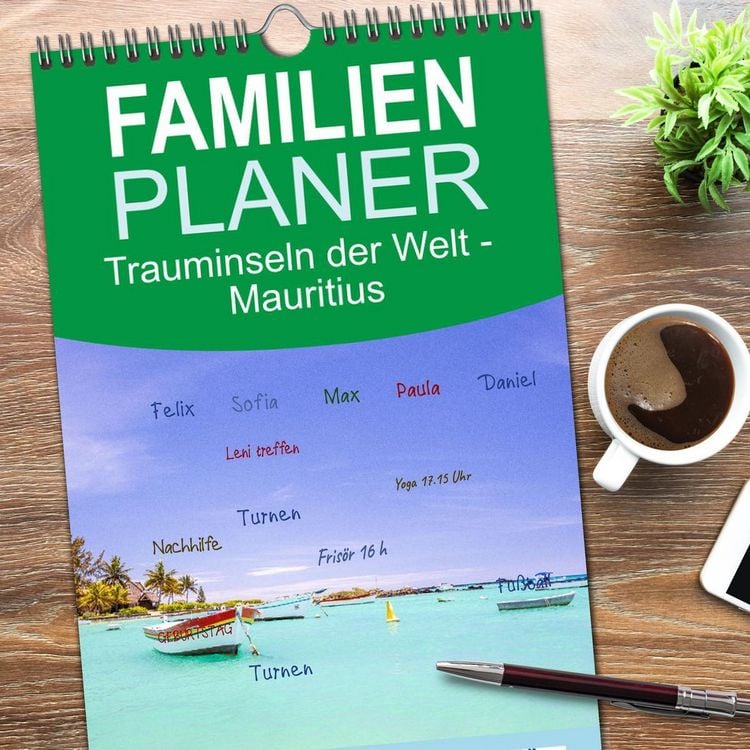 Produktbild: Familienplaner 2026 - Trauminseln der Welt - Mauritius mit 5 Spalten (Wandkalender, 21 x 45 cm) CALVENDO