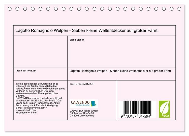 Produktbild: Lagotto Romagnolo Welpen - Sieben kleine Weltentdecker auf gro&szlig;er Fahrt (Tischkalender 2026 DIN A5 quer), CALVENDO Monatskalender