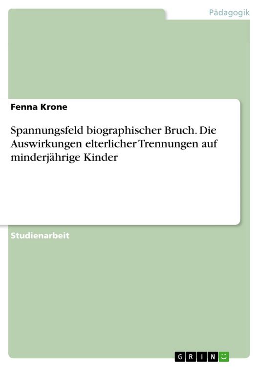 Produktbild: Spannungsfeld biographischer Bruch. Die Auswirkungen elterlicher Trennungen auf minderj&auml;hrige Kinder