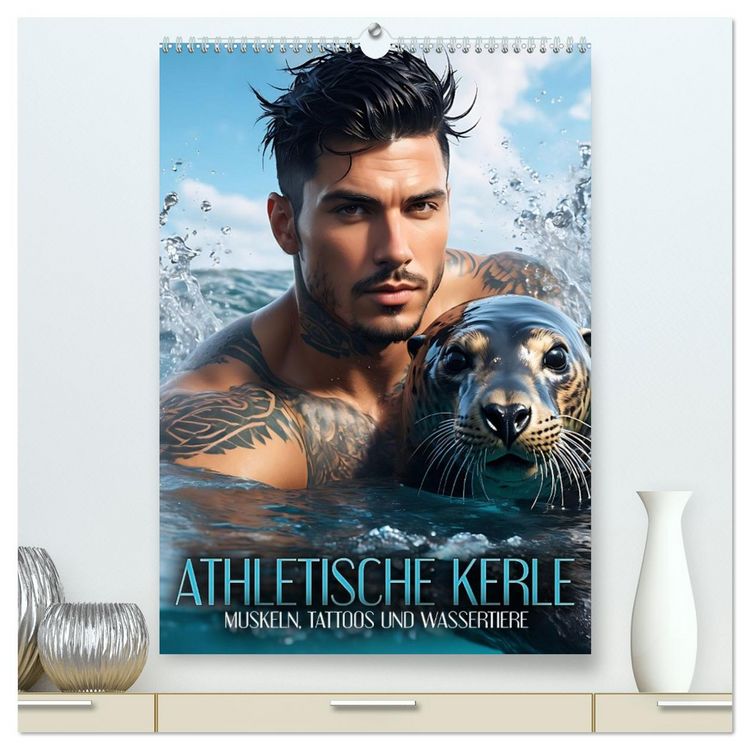 Produktbild: Athletische Kerle - Muskeln, Tattoos und Wassertiere (hochwertiger Premium Wandkalender 2026 DIN A2 hoch), Kunstdruck in Hochglanz
