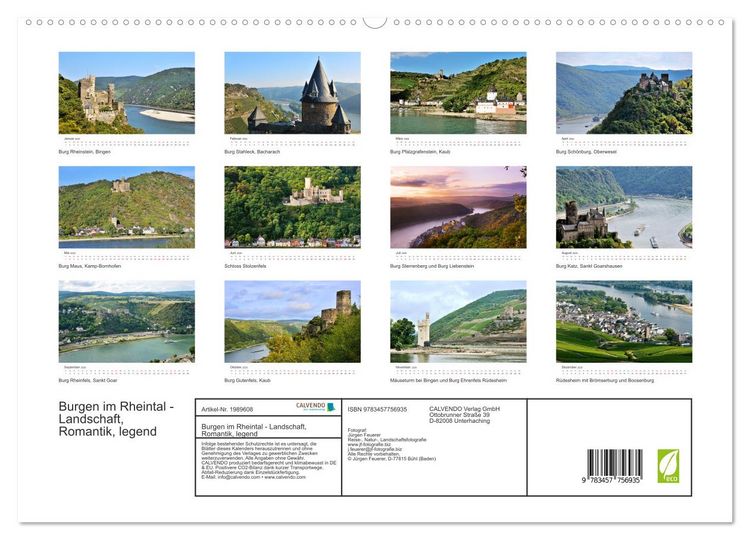 Produktbild: Burgen im Rheintal - Landschaft, Romantik, legend (hochwertiger Premium Wandkalender 2026 DIN A2 quer), Kunstdruck in Hochglanz
