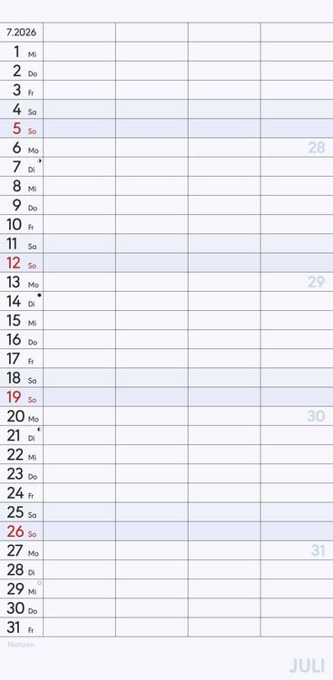 Produktbild: Superplaner M 2026 4 Spalten - Familien-Timer 22x45 cm - Offset-Papier - mit Ferienterminen - Wand-Planer - Familienkalender - Alpha Edition