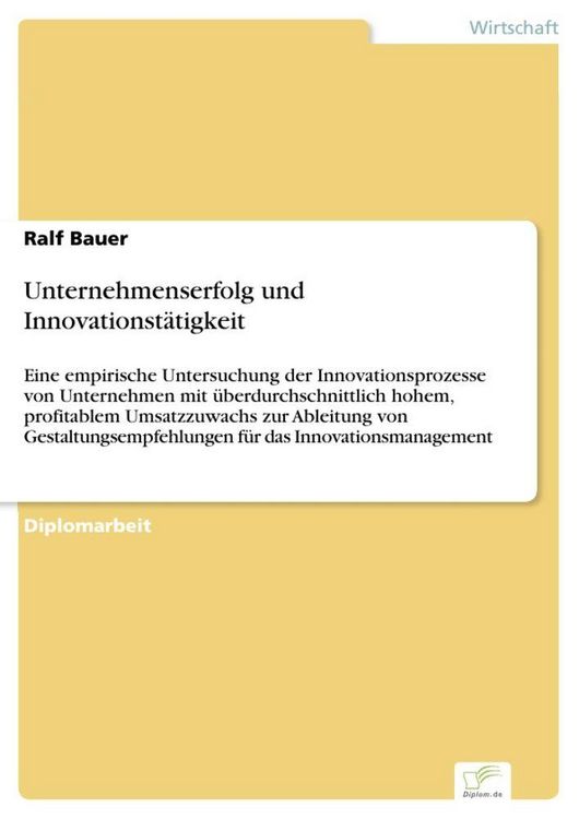 Produktbild: Unternehmenserfolg und Innovationst&auml;tigkeit