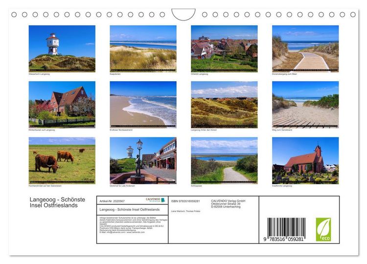 Produktbild: Langeoog - Sch&ouml;nste Insel Ostfrieslands (Wandkalender 2026 DIN A4 quer), CALVENDO Monatskalender