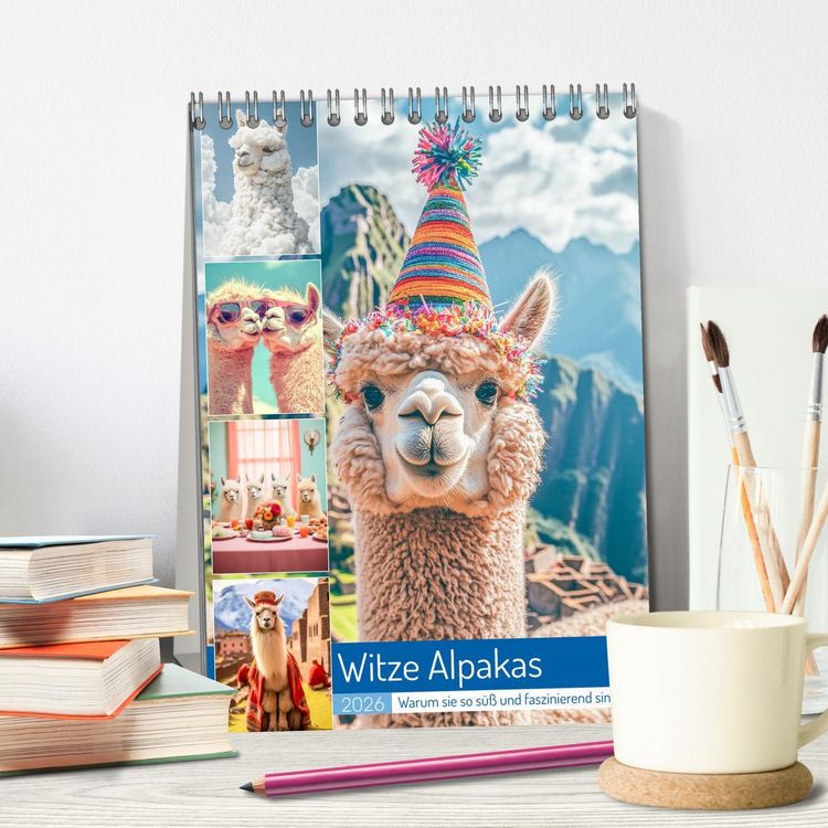 Produktbild: Witzige Alpakas (Tischkalender 2026 DIN A5 hoch), CALVENDO Monatskalender
