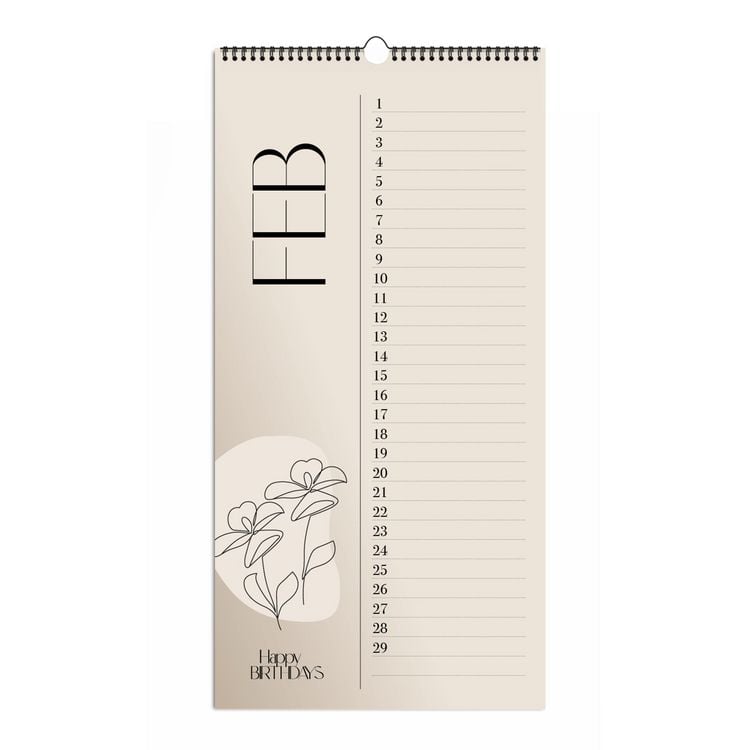 Produktbild: Immerw&auml;hrender Geburtstagskalender "Happy Birthdays" ohne Jahreszahl. Florale Lineart in Bohofarben.